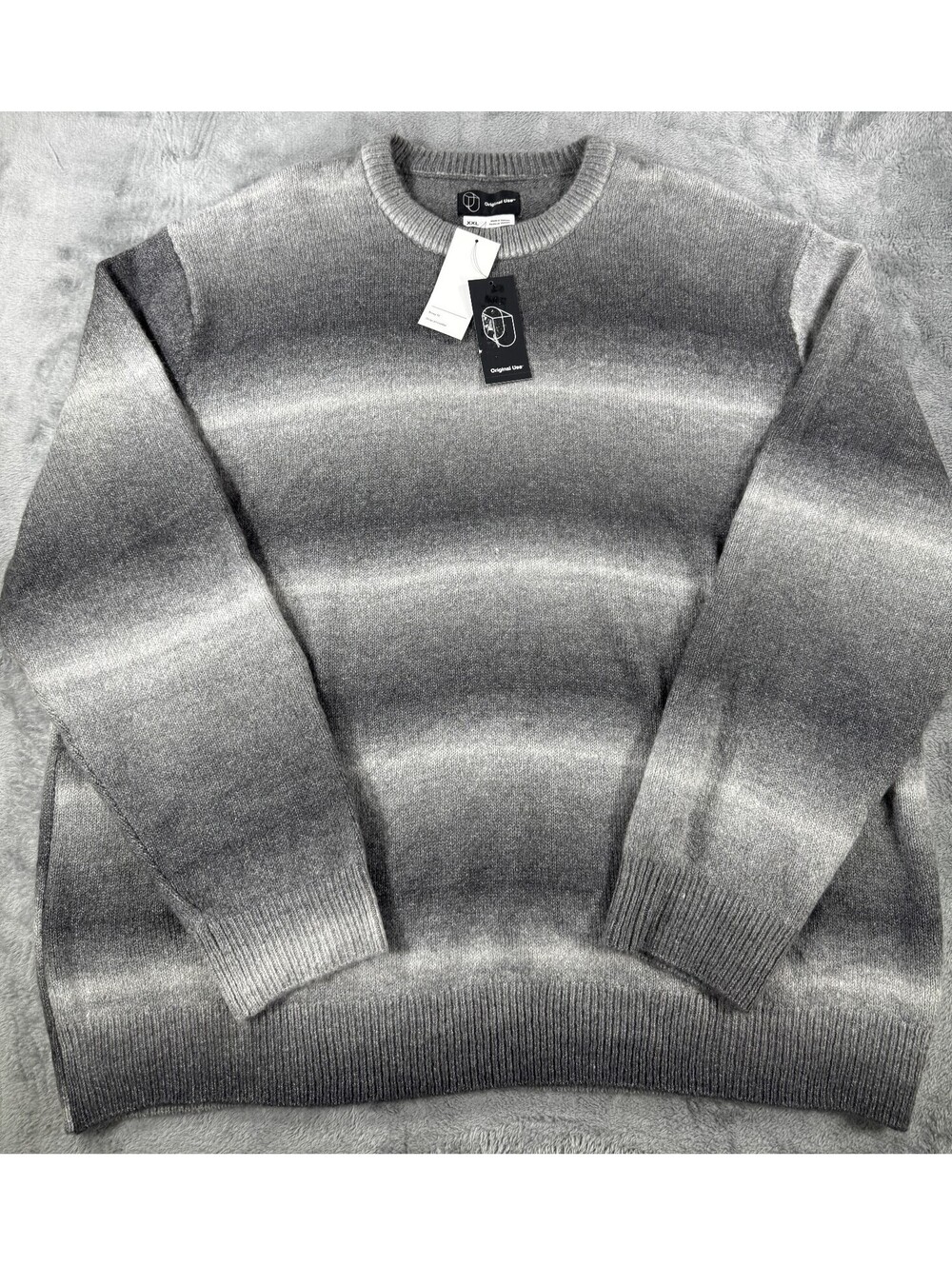 Original Use Mens Oversized Crewneck Grey Ombre Gradient Design Sweater Sz XXL